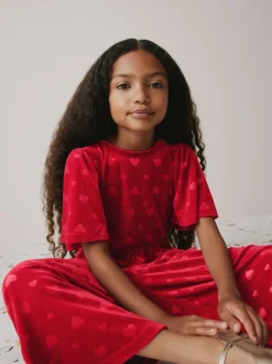 Rouge - Combinaison en velours à motif cœur en relief (3-16ans)