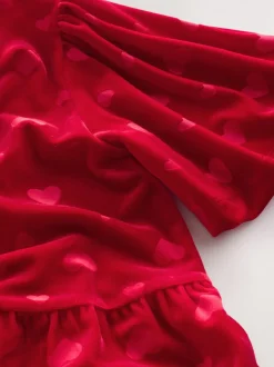 Rouge - Combinaison en velours à motif cœur en relief (3-16ans)