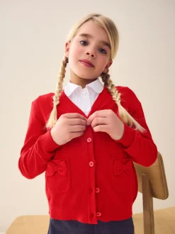 Rouge - Cotton Rich Nœud Pocket School Cardigan (3-16yrs)