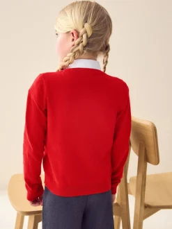 Rouge - Cotton Rich Nœud Pocket School Cardigan (3-16yrs)
