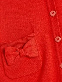 Rouge - Cotton Rich Nœud Pocket School Cardigan (3-16yrs)