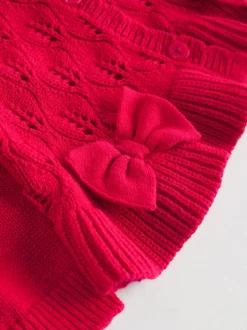 Rouge - Ensemble cardigan en maille à nœud à volants (0mois-3ans)