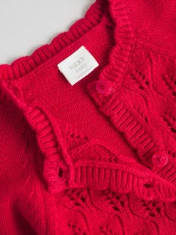 Rouge - Ensemble cardigan en maille à nœud à volants (0mois-3ans)