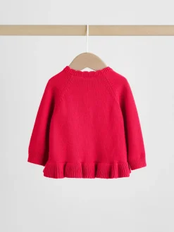 Rouge - Ensemble cardigan en maille à nœud à volants (0mois-3ans)