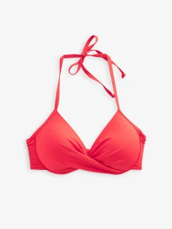 Rouge - Haut de bikini rembourré plongeant avec armatures rembourré
