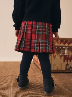 Rouge - Jupe à nœud en tartan avec collants bleu marine (3mois7ans)