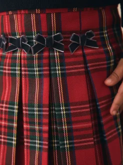 Rouge - Jupe à nœud en tartan avec collants bleu marine (3mois7ans)