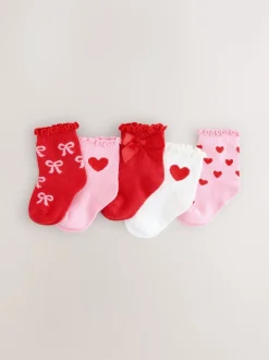 Rouge - Nœud Bébé Chaussettes 5 Lot (0mths-2yrs)