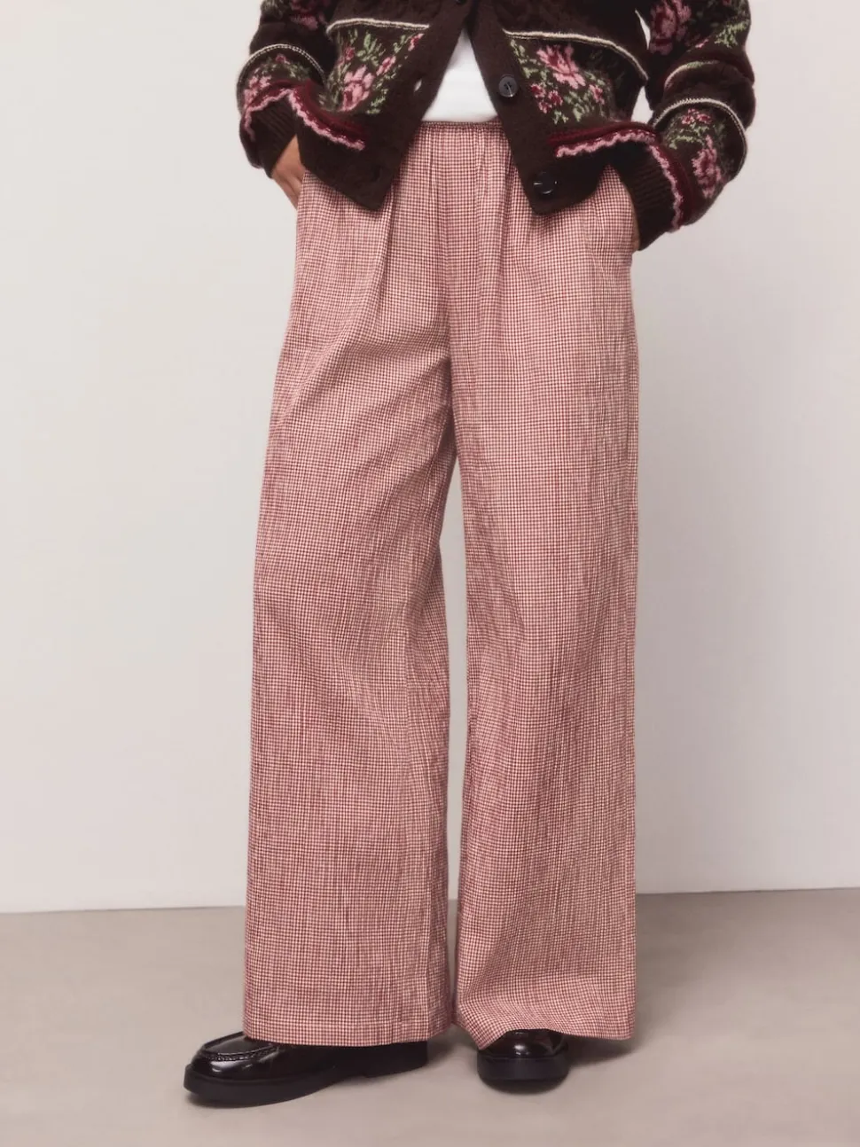 Rouge - Pantalons Jambe large Vichy