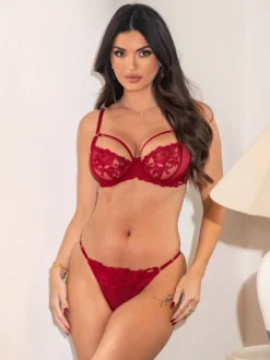 Rouge - Pour Moi Inde Bold Fleuri Broderie Non Pad Soutiens-gorge