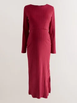 Rouge - Robe de grossesse à manches longues et allaitement