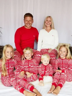 Rouge - The Little Tailor Kids Reindeer Noël Motif Fair Isle 100% Coton Tout-en-un