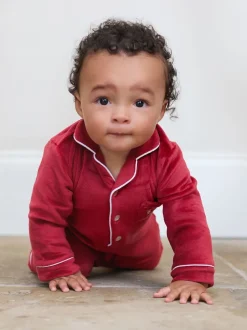 Rouge - The Little Tailor Bébé Luxury Soft Touch Velour Noël Onsie Rompersuit