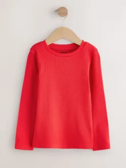 Rouge - Top côtelé à manches longues (3-16ans)