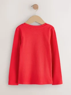 Rouge - Top côtelé à manches longues (3-16ans)