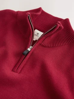 Rouge - Uni - Pull N.Premium Coupe classique 100% Coton Premium à fermeture éclair