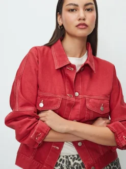 Rouge - Veste Denim oversize coupe décontractée style camionneur