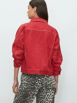 Rouge - Veste Denim oversize coupe décontractée style camionneur