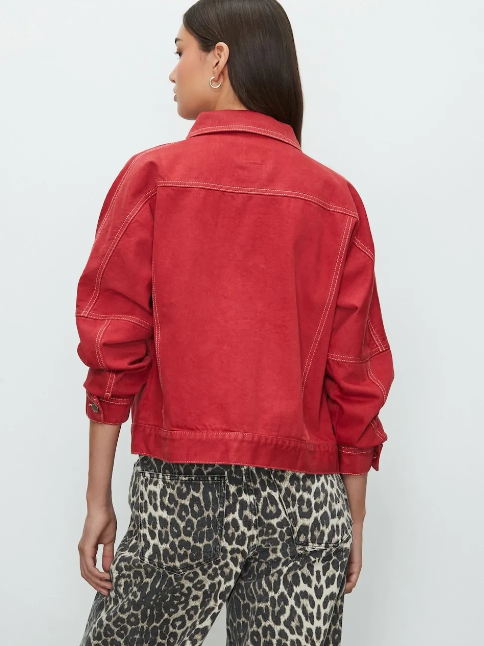 Rouge - Veste Denim oversize coupe décontractée style camionneur