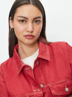 Rouge - Veste Denim oversize coupe décontractée style camionneur
