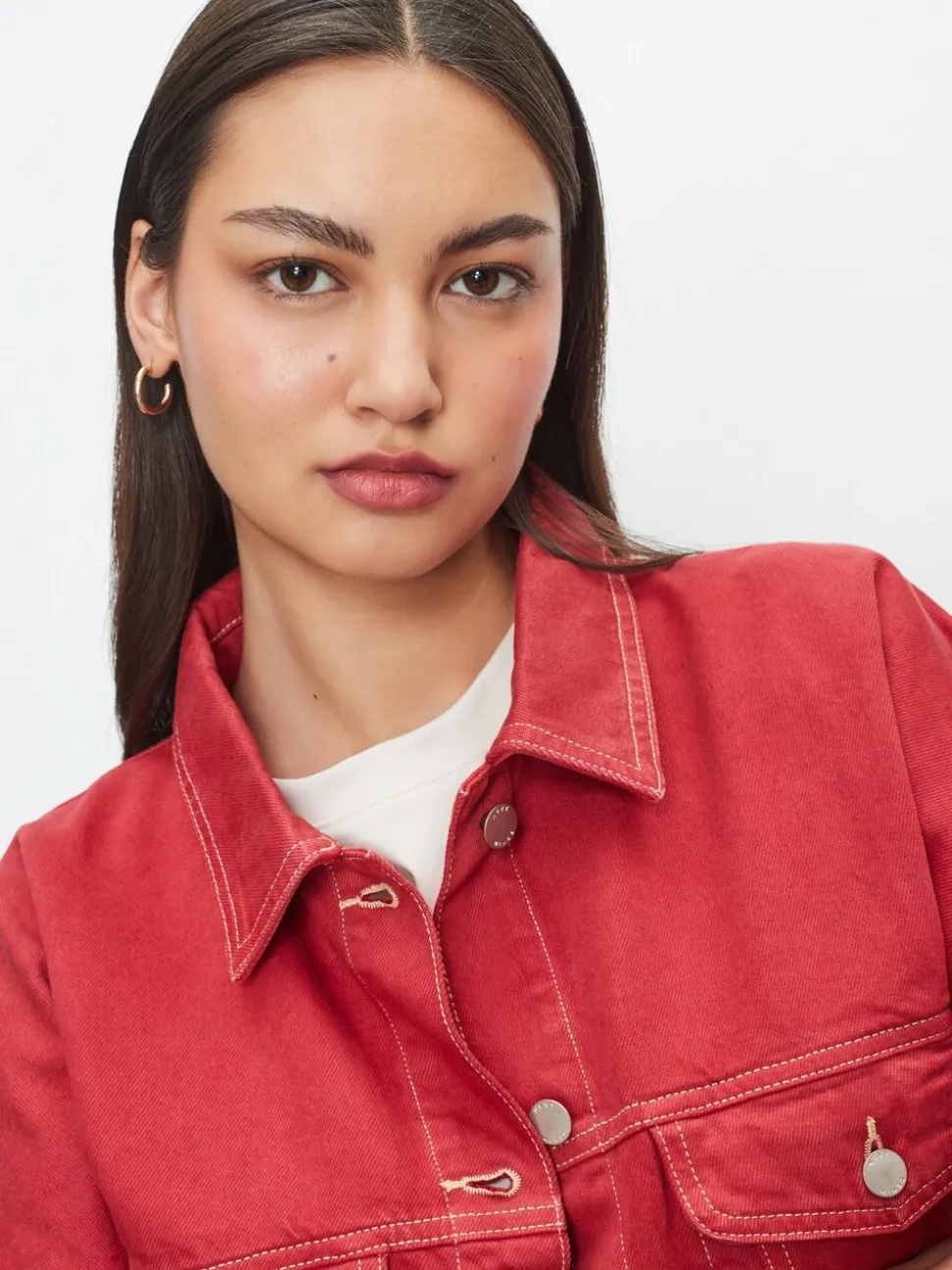Rouge - Veste Denim oversize coupe décontractée style camionneur