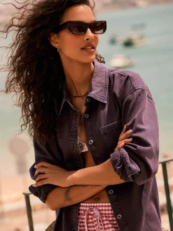 Rouge baie - Chemises oversize en Denim