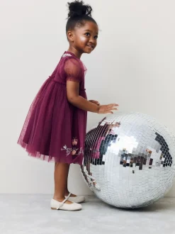 Rouge baie - Robe de soirée en maille brodée (3mths-8yrs)