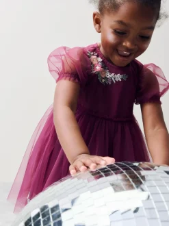 Rouge baie - Robe de soirée en maille brodée (3mths-8yrs)