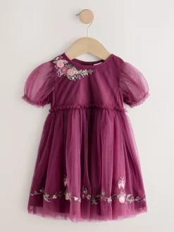 Rouge baie - Robe de soirée en maille brodée (3mths-8yrs)