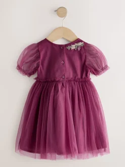 Rouge baie - Robe de soirée en maille brodée (3mths-8yrs)