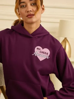 Rouge baie - Sweat à capuche Love & Roses Lounge en jersey