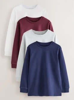 Rouge Berry/Gris/Blanc/Bleu - Lot de 4 T-shirts à manches longues et confortables (3-16ans)