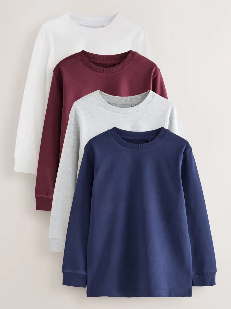Rouge Berry/Gris/Blanc/Bleu - Lot de 4 T-shirts à manches longues et confortables (3-16ans)