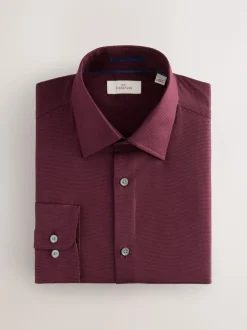 Rouge bordeaux - Ajustement régulier - Signature 100% coton avec chemise élégante texturée