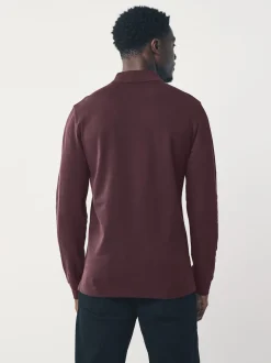 Rouge bordeaux - Ajustement régulier - Polo à manches longues en piqué
