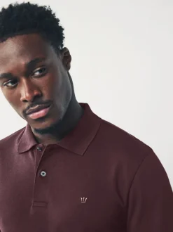 Rouge bordeaux - Ajustement régulier - Polo à manches longues en piqué