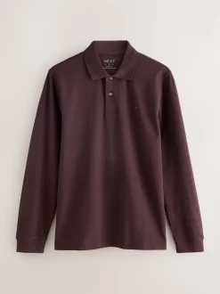 Rouge bordeaux - Ajustement régulier - Polo à manches longues en piqué