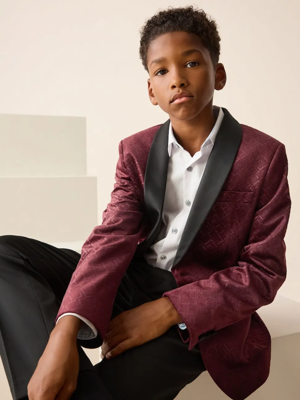 Rouge bordeaux - Blazer en velours texturé (3-16ans)