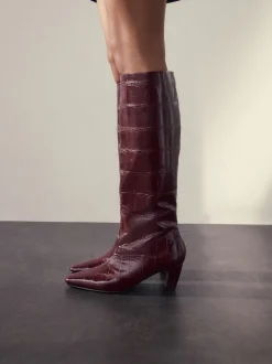 Rouge bordeaux - Bottes Forever Comfort® hauteur genou à talons incurvés