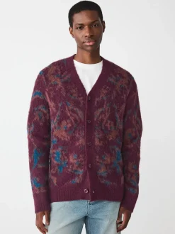Rouge bordeaux - Cardigan décontracté à Motif Fleuri