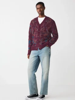 Rouge bordeaux - Cardigan décontracté à Motif Fleuri