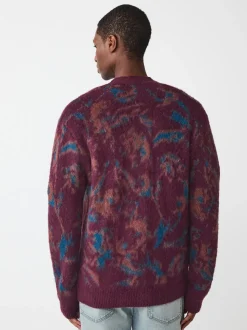 Rouge bordeaux - Cardigan décontracté à Motif Fleuri