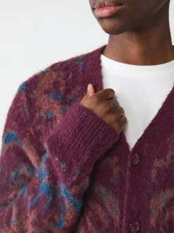 Rouge bordeaux - Cardigan décontracté à Motif Fleuri