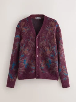 Rouge bordeaux - Cardigan décontracté à Motif Fleuri