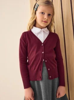 Rouge bordeaux - Cardigan à col en V Cotton Rich School (3-16ans)