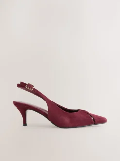 Rouge bordeaux - Chaussures à talons à bride arrière en cuir et détails découpés