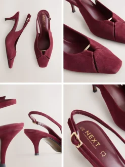 Rouge bordeaux - Chaussures à talons à bride arrière en cuir et détails découpés