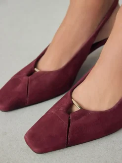 Rouge bordeaux - Chaussures à talons à bride arrière en cuir et détails découpés
