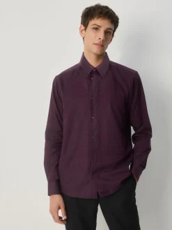 Rouge bordeaux - Chemise élégante à manches longues et imprimé géométrique
