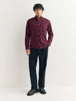 Rouge bordeaux - Chemise Oxford stretch à manches longues